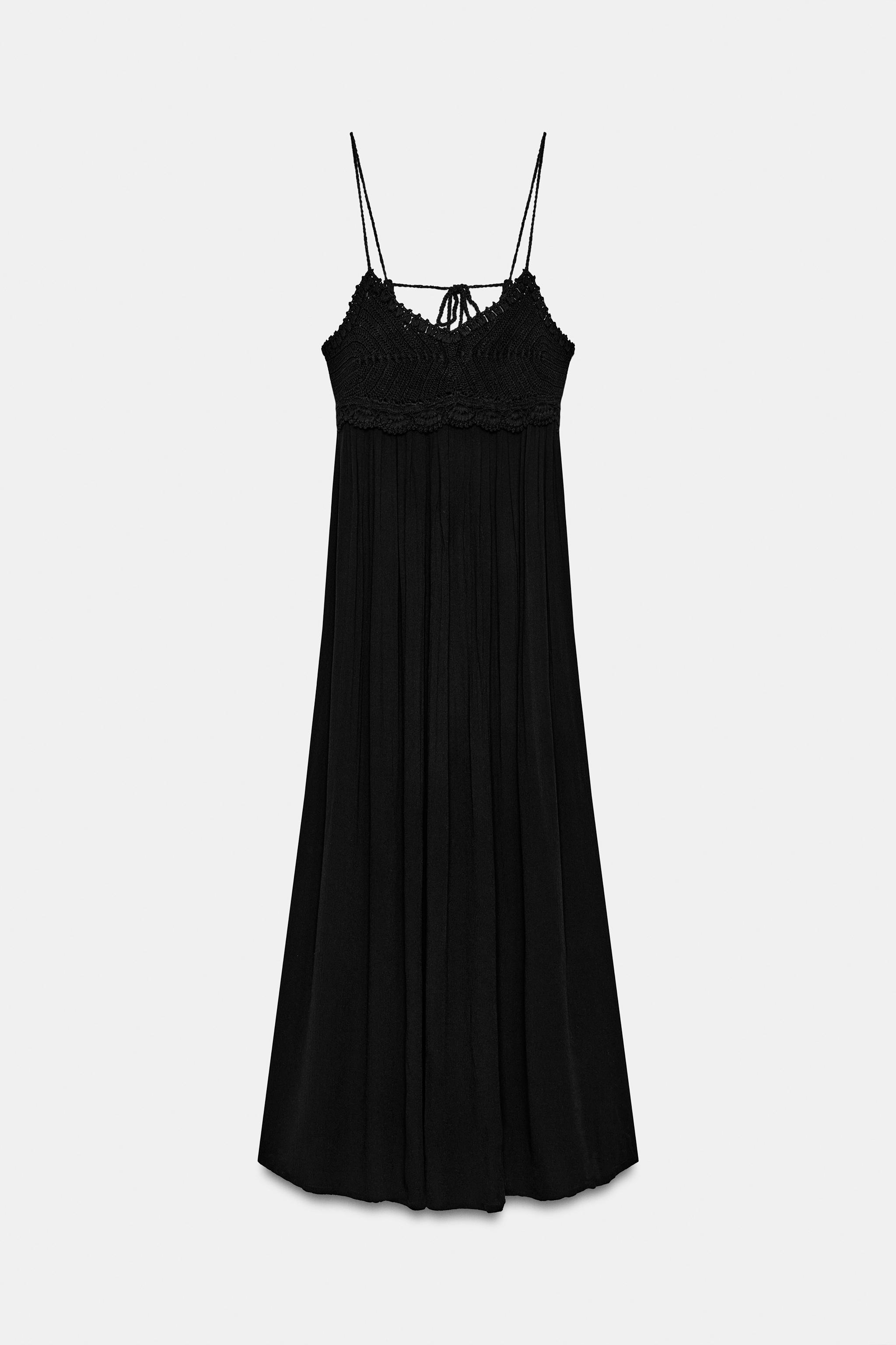 LONG COMBINATION CROCHET KNIT DRESS